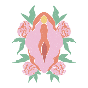 Vulva femenina decorada con flores. Unidad Ginecoestética de Virtus Estética. 